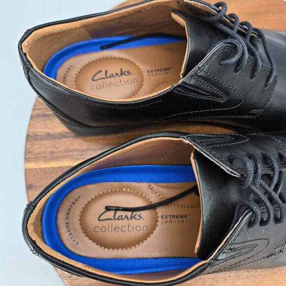 Clarks Oxfords Men\'s 13 M Black Leather Whiddon Cap Toe Lace Up Dress Shoes